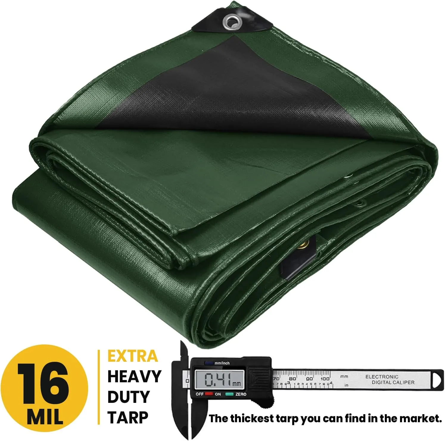 PROTARP Extra Heavy Duty 16 Mil Tarp Cover, Waterproof, UV Resistant, Rip and Tear Proof, Poly Tarpaulin with Reinforced Edges for Roof, Camping, Patio, Pool, Boat. (Green/Black 10′ X 10′)
