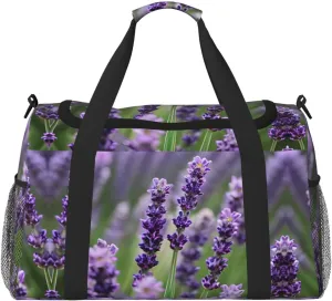Purple Lavender Floral Flowers print Weekender Overnight Carry On Bag Gym Luggage Bag Duffel Bag for Travel Women