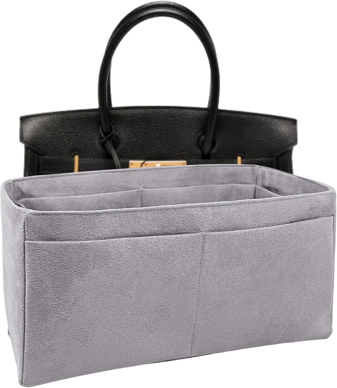 Purse organizer insert for Birkin 30, Bag Handbag, Faux Suede Soft and Smooth Lightweight Fits Perfectly Sturdy Gift Ideas for Women (Gray HBK30N)