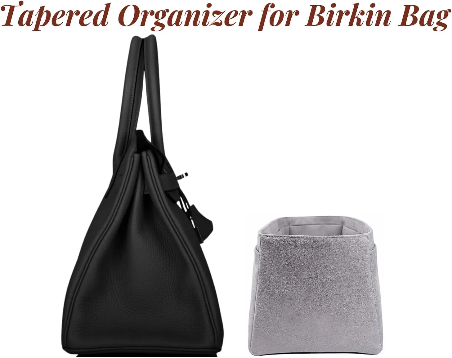 Purse organizer insert for Birkin 30, Bag Handbag, Faux Suede Soft and Smooth Lightweight Fits Perfectly Sturdy Gift Ideas for Women (Gray HBK30N)