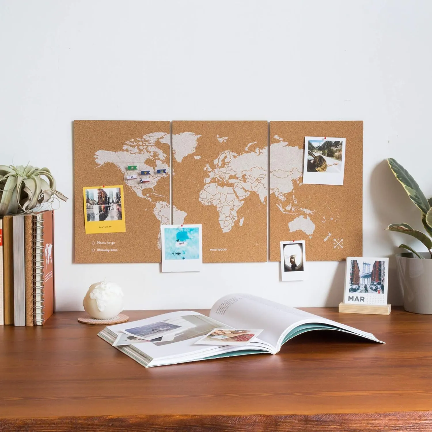 Push Pin Travel Map Kit Includes: Cork World Travel Map, Double Side tape, Pins. Gift for Travelers (White, Puzzle M Standard)