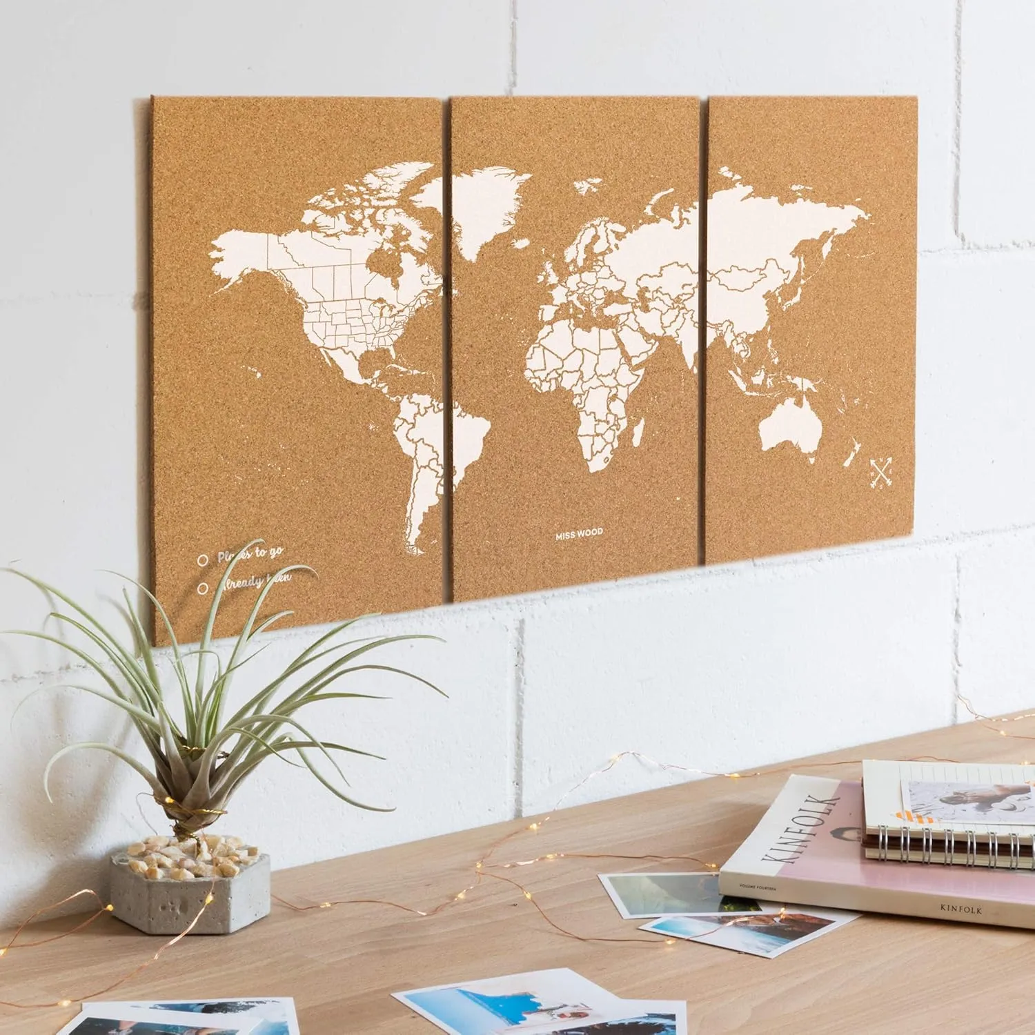 Push Pin Travel Map Kit Includes: Cork World Travel Map, Double Side tape, Pins. Gift for Travelers (White, Puzzle M Standard)