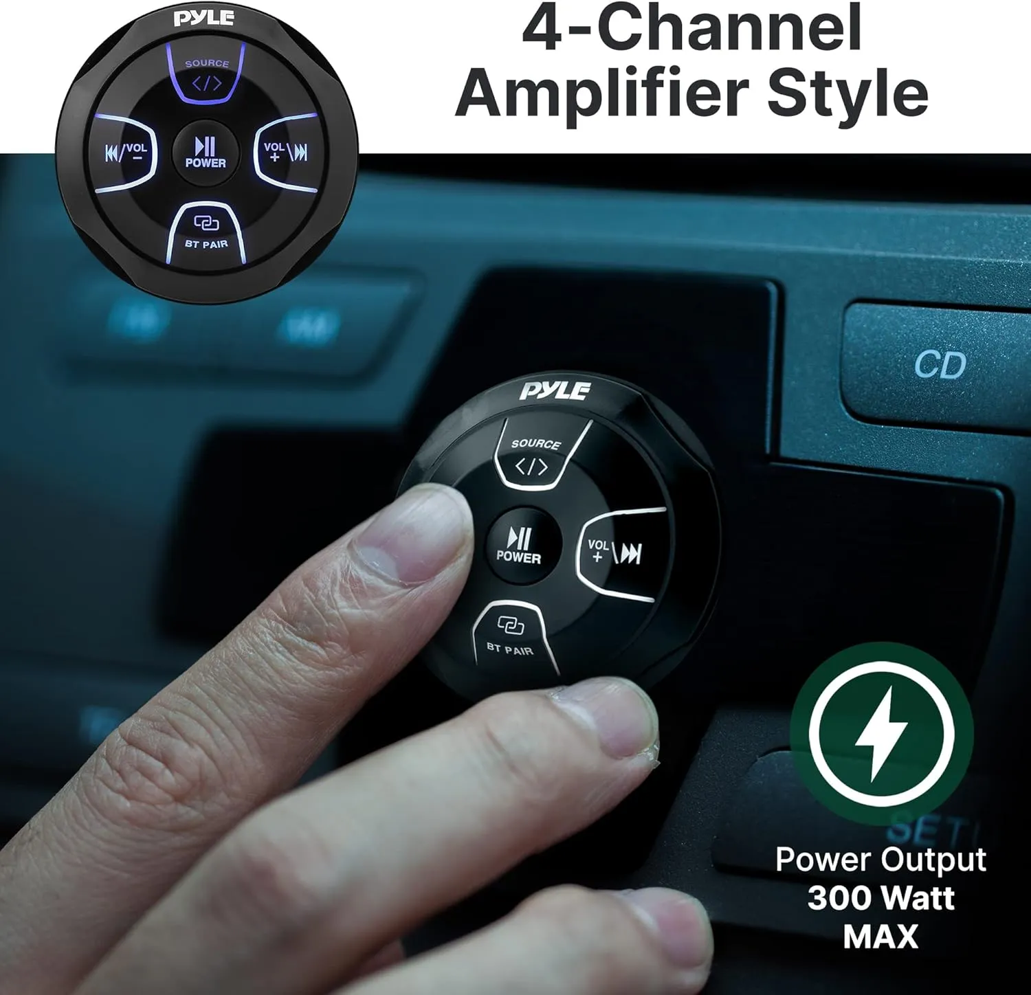 Pyle Amplified Wireless BT Audio Controller - 300 Watt Waterproof Rated Marine Receiver Remote Control for Car, Truck, Boat, 4x4, PowerSport Vehicles, Full Range Stereo Sound Reproduction -PLMRBT20