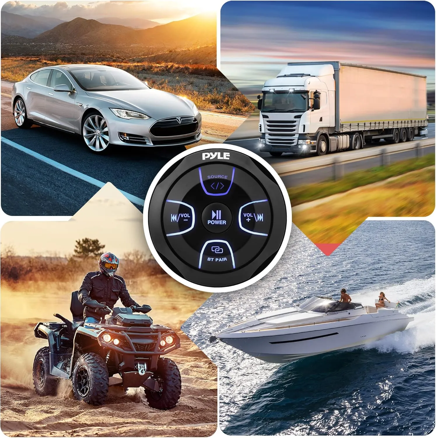 Pyle Amplified Wireless BT Audio Controller - 300 Watt Waterproof Rated Marine Receiver Remote Control for Car, Truck, Boat, 4x4, PowerSport Vehicles, Full Range Stereo Sound Reproduction -PLMRBT20
