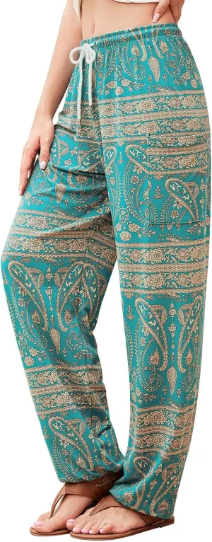 QIANXIZHAN Women's Harem Pants, Hippie Palazzo Pants Boho Joggers Yoga Clothes with Pockets