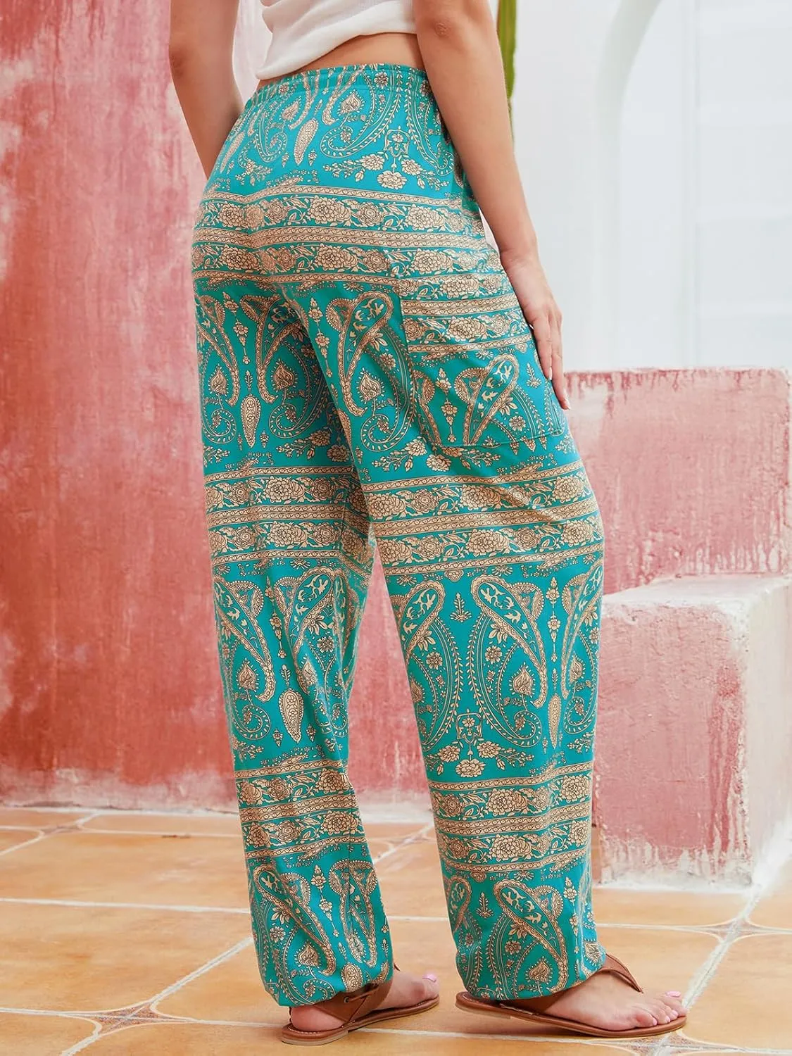 QIANXIZHAN Women's Harem Pants, Hippie Palazzo Pants Boho Joggers Yoga Clothes with Pockets