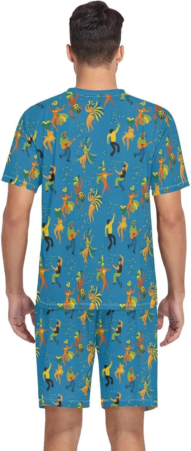 Rainbow Glitter Print Men Pajamas Sets Short Sleeve Sleepwear PJs Sets Two-Pieces Loungewear with Pockets