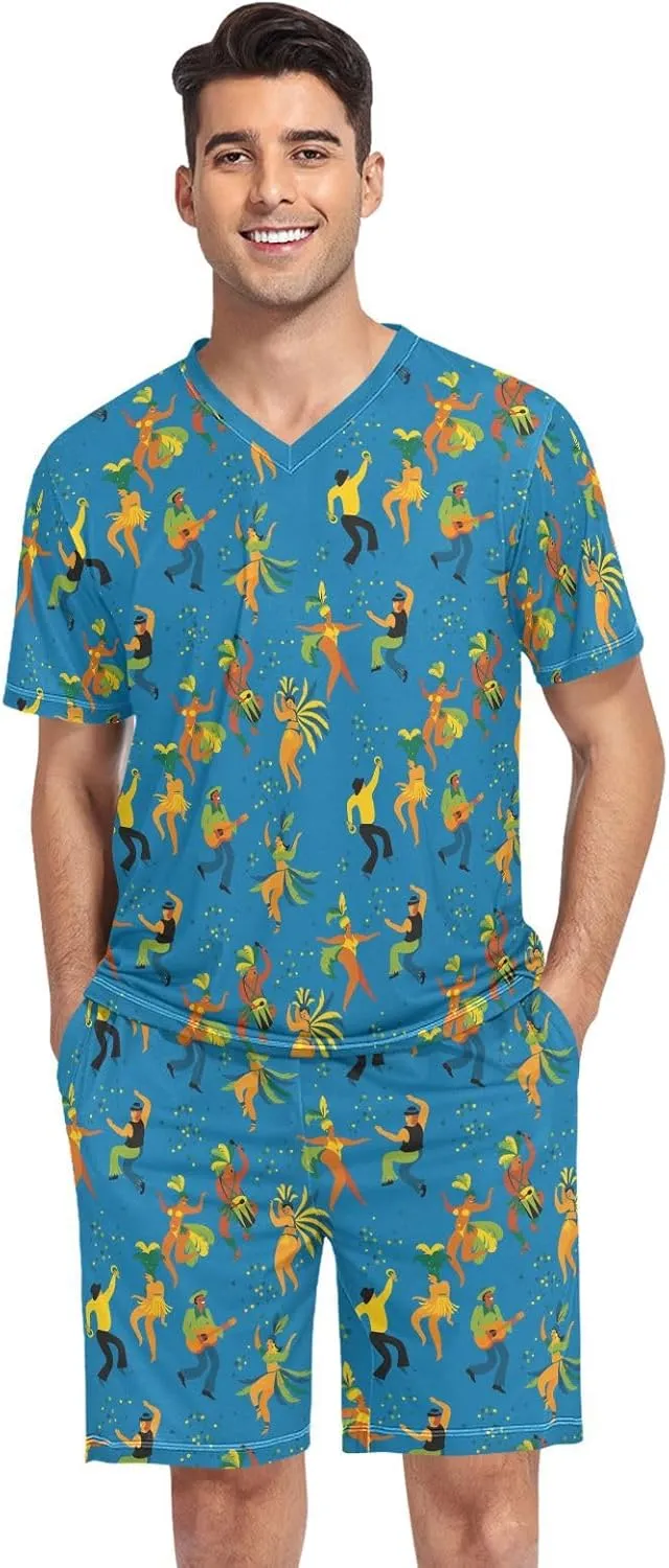 Rainbow Glitter Print Men Pajamas Sets Short Sleeve Sleepwear PJs Sets Two-Pieces Loungewear with Pockets