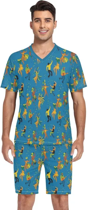 Rainbow Glitter Print Men Pajamas Sets Short Sleeve Sleepwear PJs Sets Two-Pieces Loungewear with Pockets