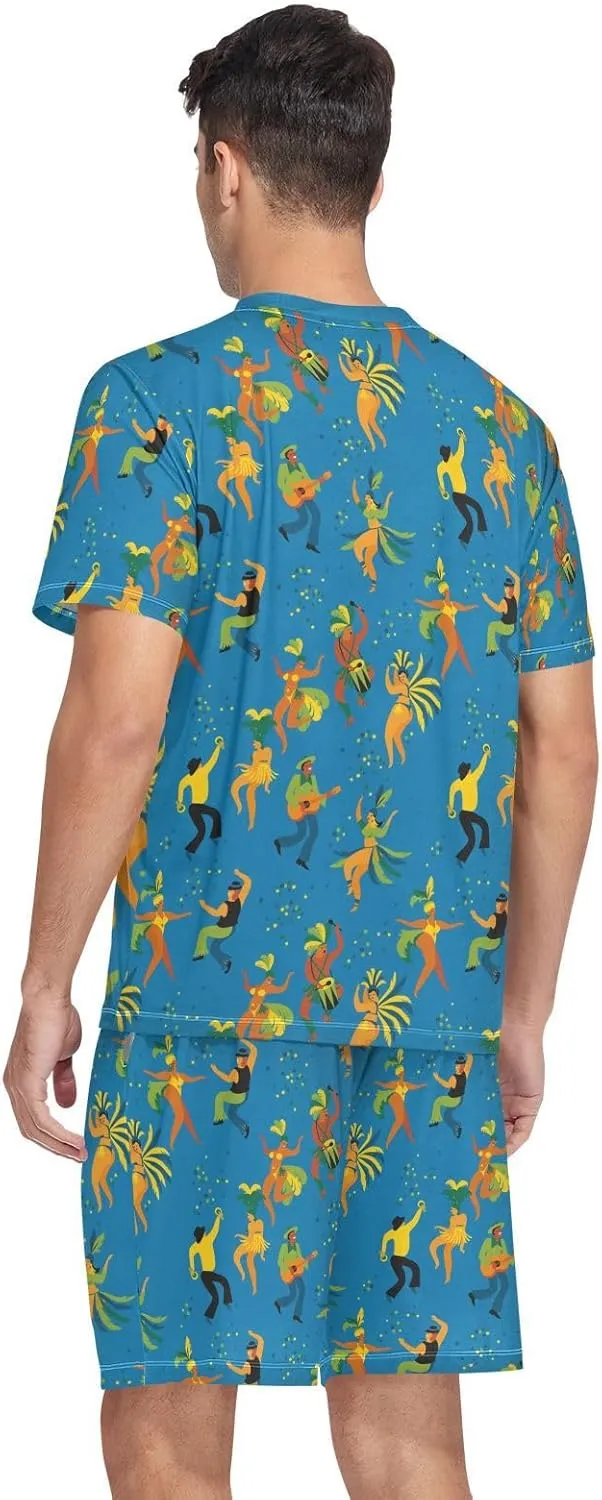 Rainbow Glitter Print Men Pajamas Sets Short Sleeve Sleepwear PJs Sets Two-Pieces Loungewear with Pockets