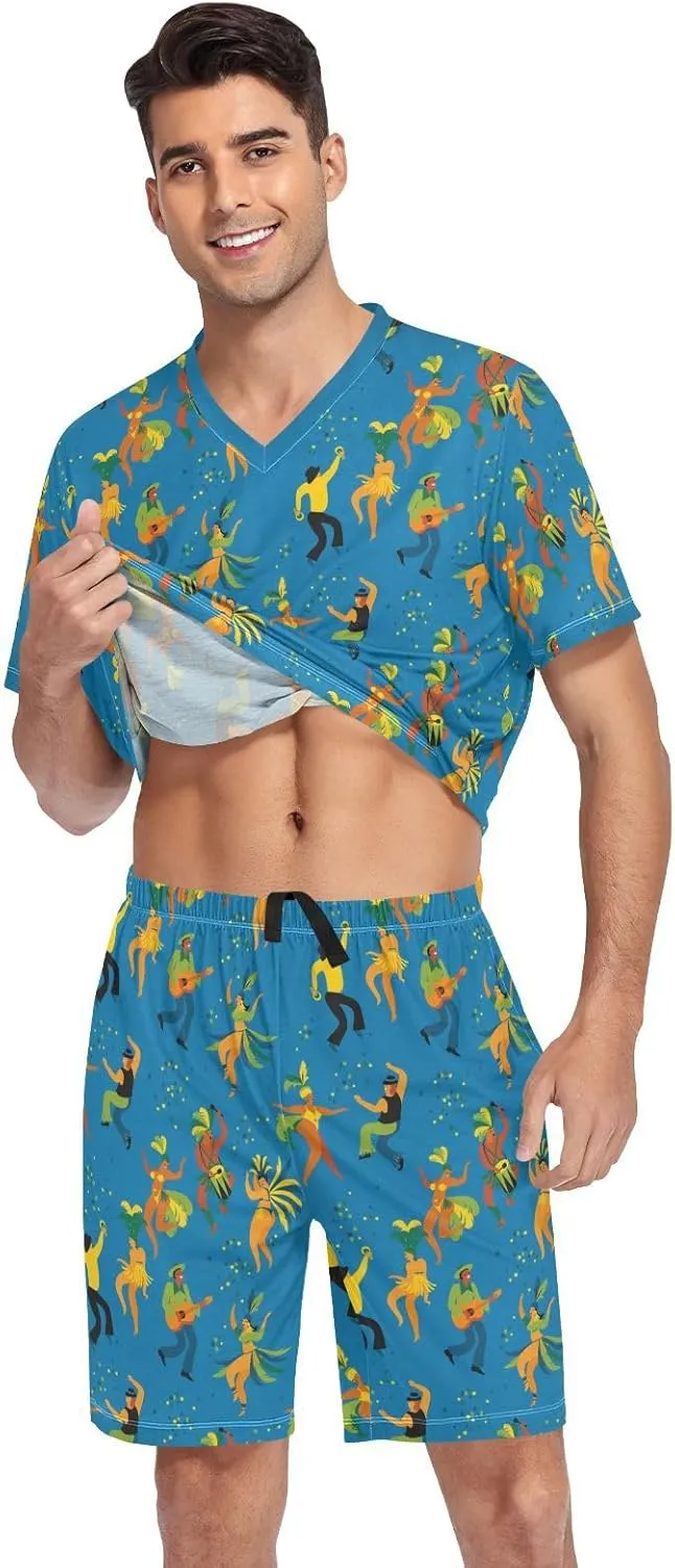 Rainbow Glitter Print Men Pajamas Sets Short Sleeve Sleepwear PJs Sets Two-Pieces Loungewear with Pockets