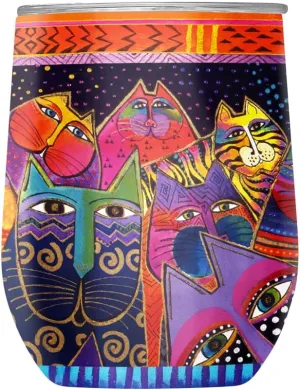 RainCaper 18/8 Stainless Steel Insulated Stemless Wine Tumbler | 12oz, BPA-Free, Double Wall for Hot & Cold | Travel-Friendly, Cup Holder Ready (Laurel Burch Fantasticats)