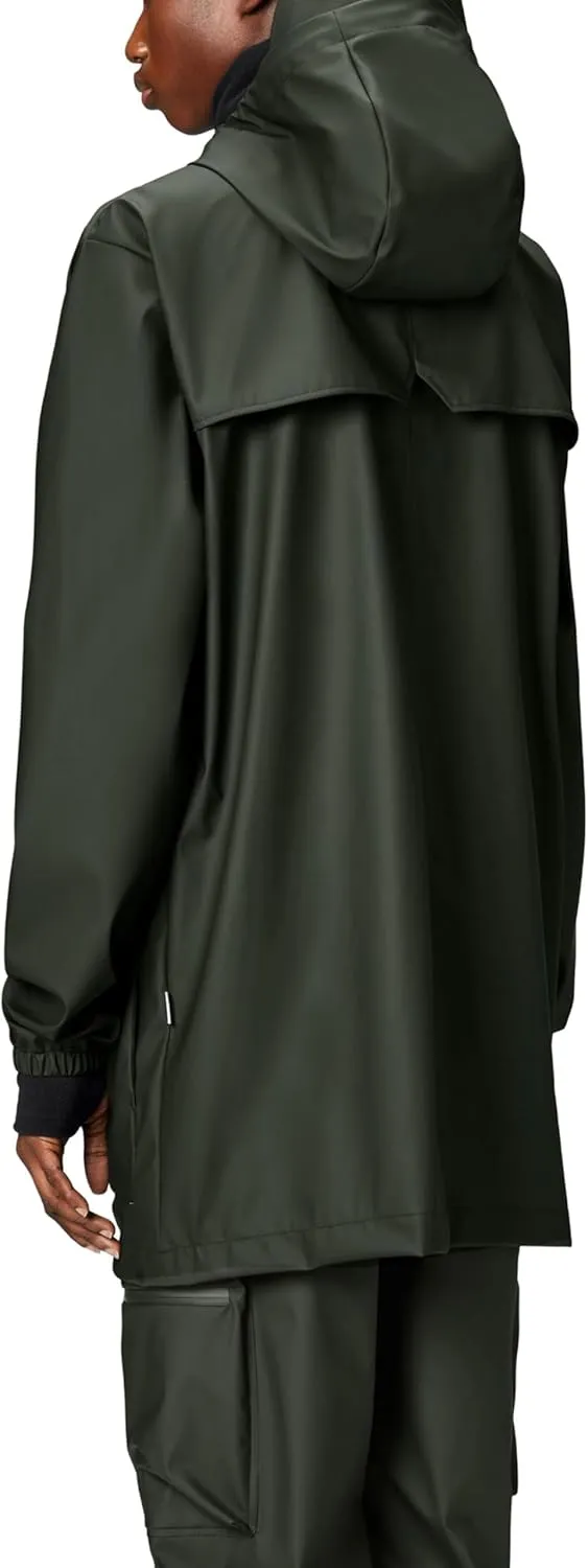 RAINS Cargo Long Jacket – Unisex Waterproof Raincoat with Adjustable Hood, Durable PU Fabric, Breathable & Lightweight Design