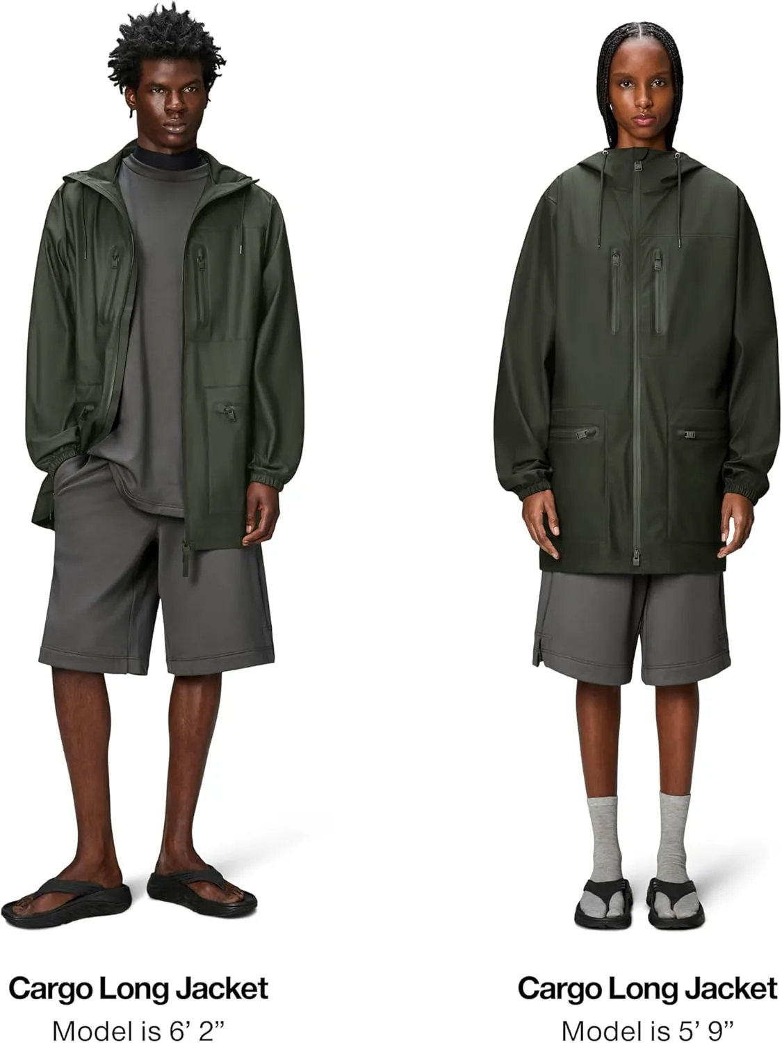 RAINS Cargo Long Jacket – Unisex Waterproof Raincoat with Adjustable Hood, Durable PU Fabric, Breathable & Lightweight Design