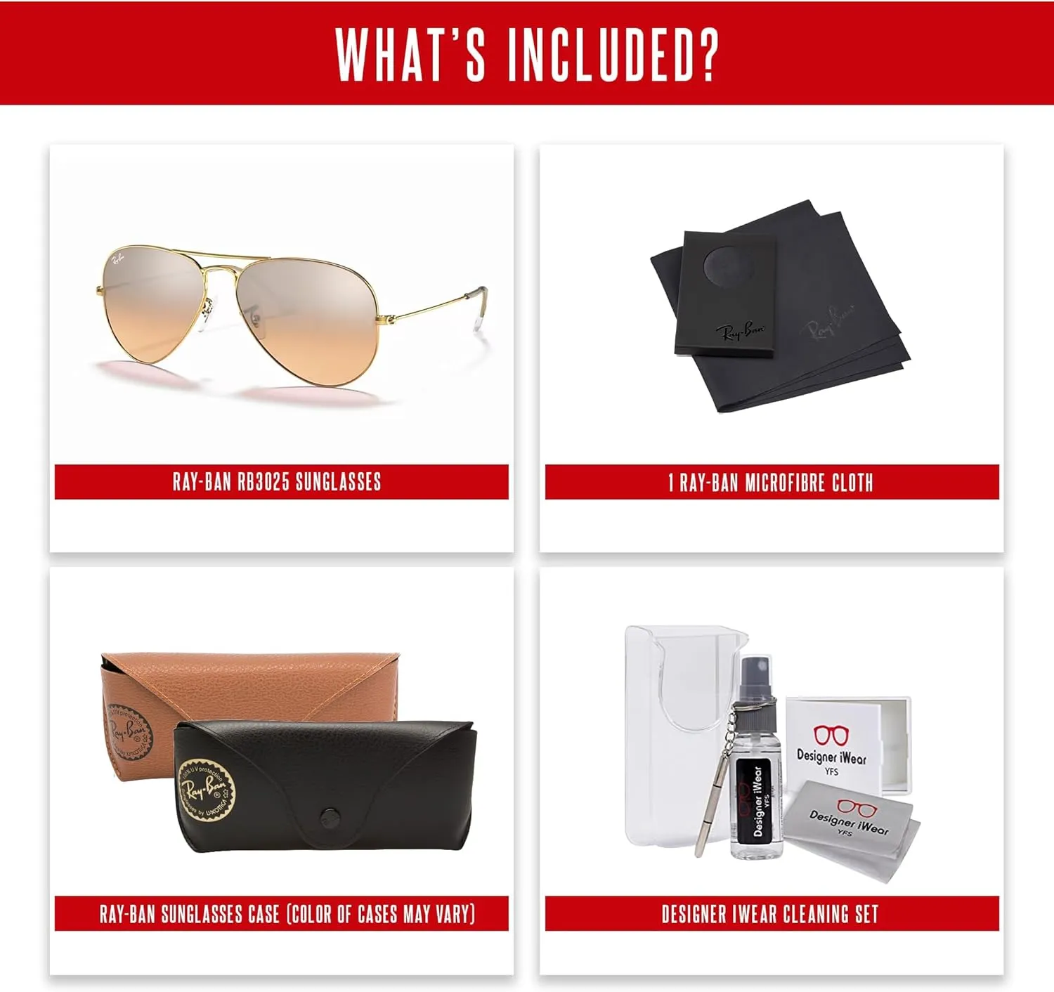 Ray-Ban RB3025 Metal Aviator Sunglasses For Men For Women   BUNDLE with Designer iWear Eyewear Care Kit
