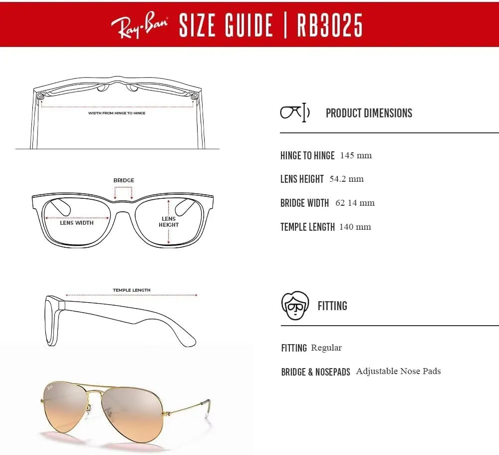 Ray-Ban RB3025 Metal Aviator Sunglasses For Men For Women   BUNDLE with Designer iWear Eyewear Care Kit