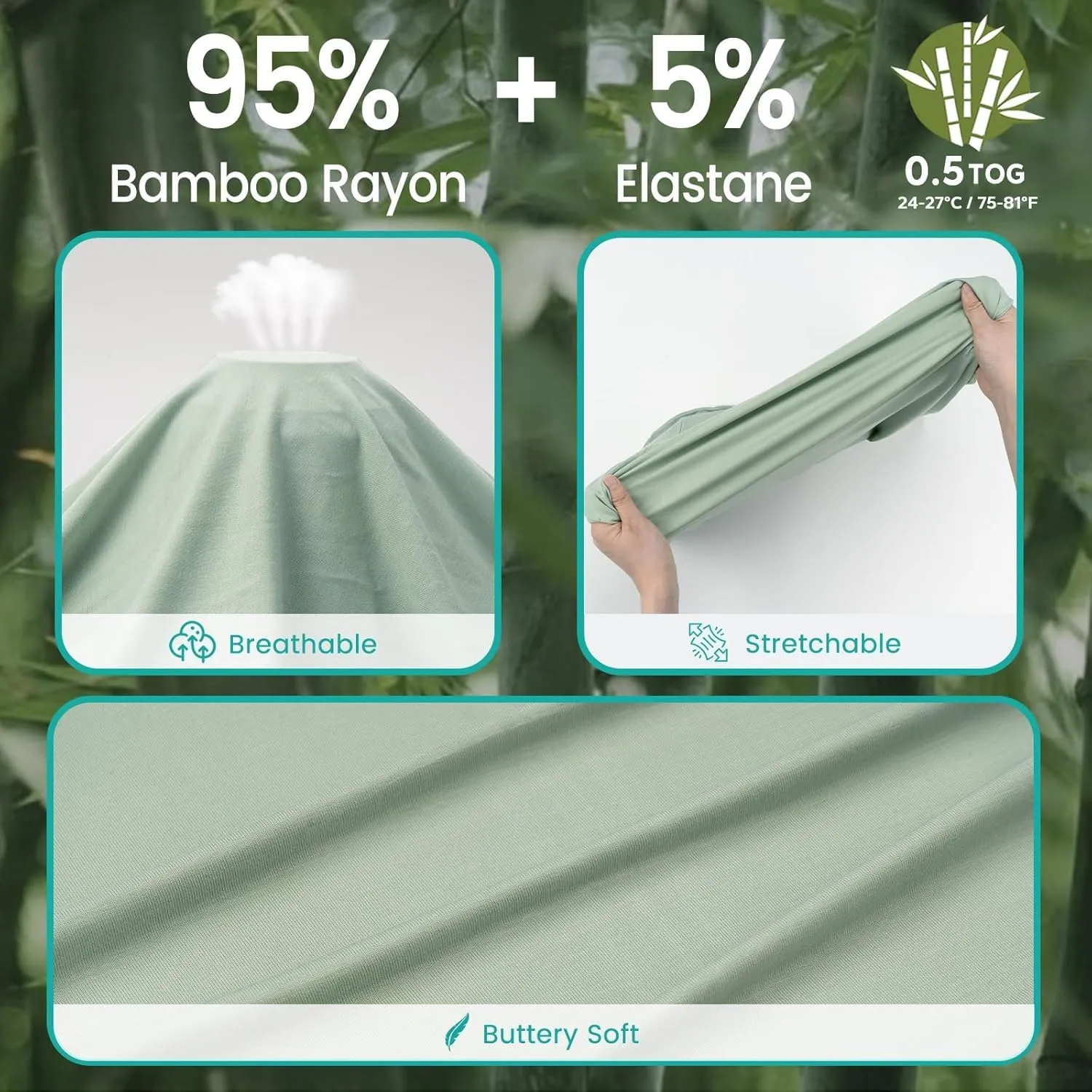 Rayon Made from Bamboo Sleep Sack, 0.5 TOG Wearable Blanket Baby, Lightweight Stretchy Sleep Sack 12-24 Months, Green