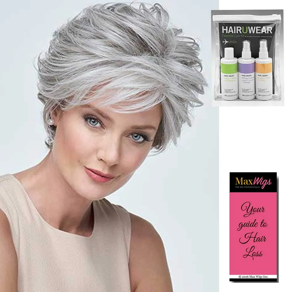 Ready For Takeoff Wig Color RL19/23 BISCUIT - Raquel Welch Wigs 6" Short Length Face Framing Waves Gentle Bangs Sheer Lace Front Top Tru2Life Heat Friendly Bundle Travel Kit, MaxWigs Hairloss Booklet