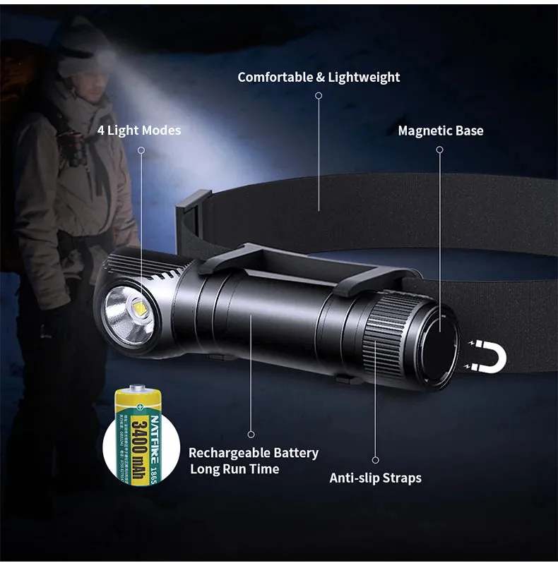 Rechargeable 1000lm LED Headlamp USB-C Magnetic Tail Work Camp Light 3400mAh