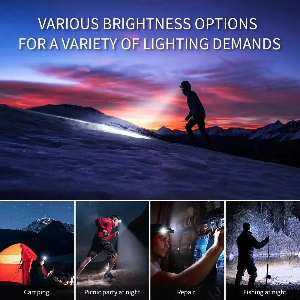 Rechargeable 1000lm LED Headlamp USB-C Magnetic Tail Work Camp Light 3400mAh