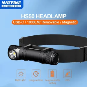 Rechargeable 1000lm LED Headlamp USB-C Magnetic Tail Work Camp Light 3400mAh
