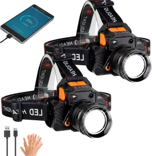 Rechargeable Headlamp, High Lumen Led Super Bright Headlamps, 3 Modes, Zoomable, Waterproof Headlamps for Running, Hiking, Camping, Adventures