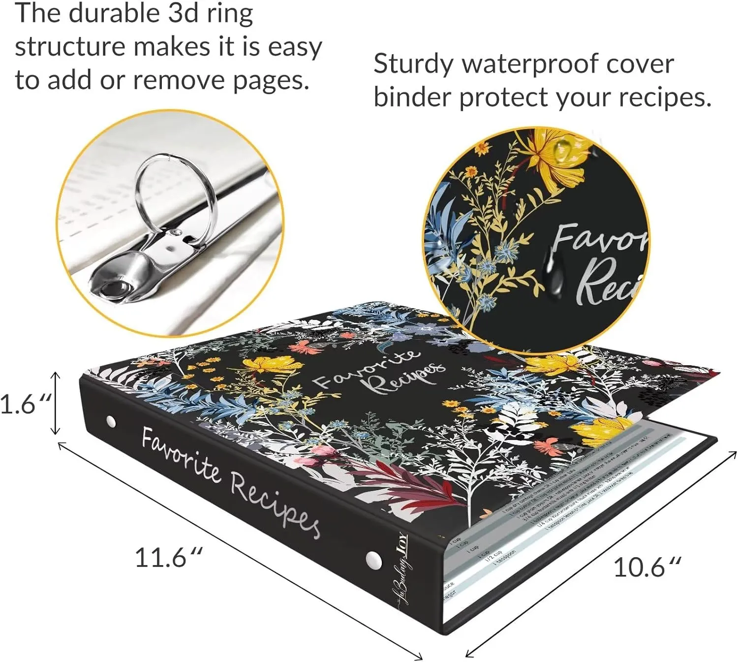 Recipe Binder with Plastic Sleeves, Full Page Cards and Dividers, Recipe Binder 8.5x11 3 Ring, Blank Recipe Book Binder to Write in Your Own Recipes (Blossom)