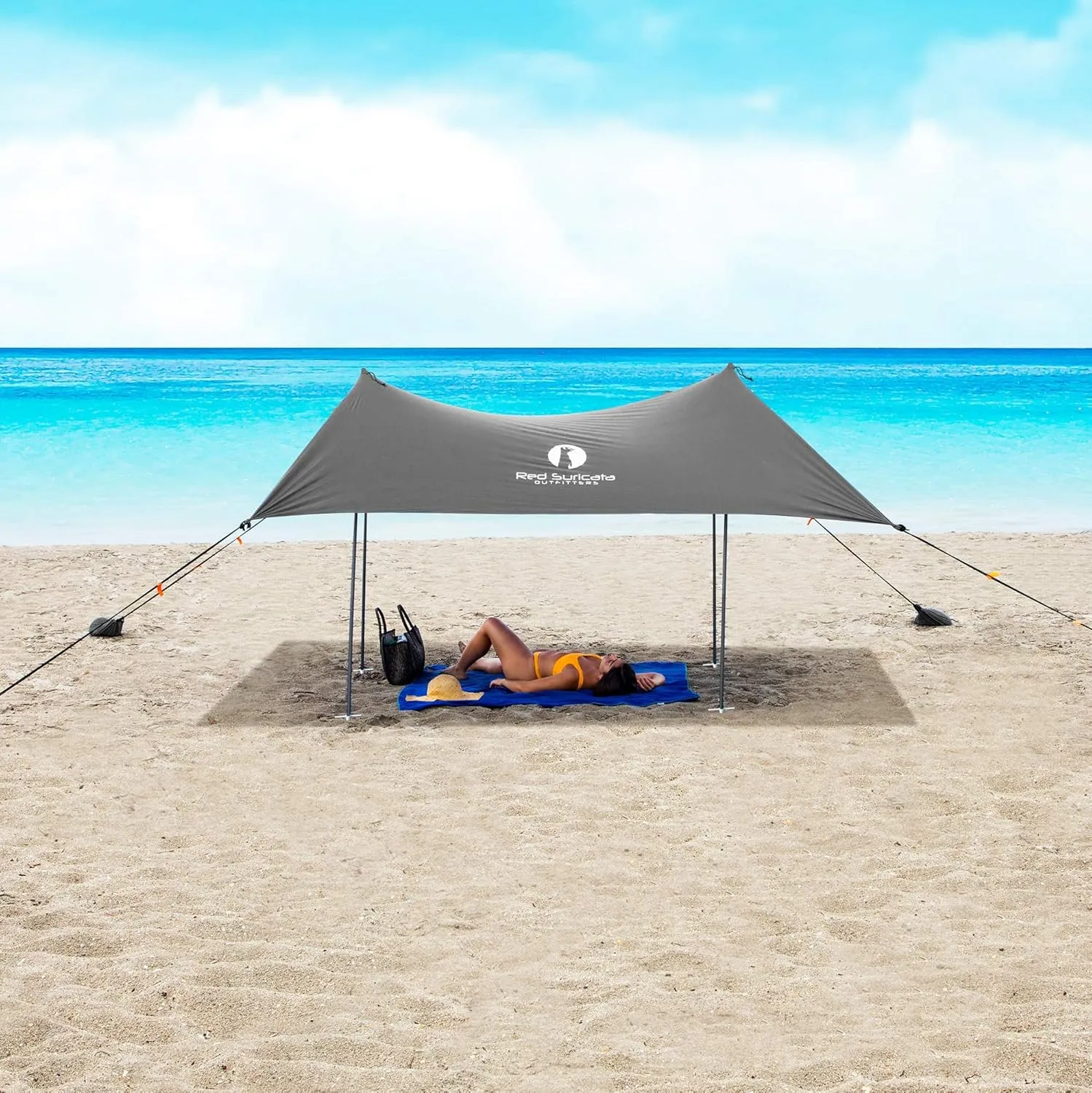 Red Suricata Family Beach Tent & Canopy, UPF50 Sun Shade, 4 Aluminum Poles, Sand Shovel, Large Portable Sun Shelter