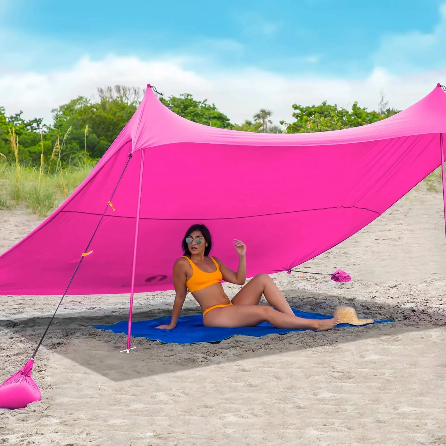 Red Suricata Family Beach Tent & Canopy, UPF50 Sun Shade, 4 Aluminum Poles, Sand Shovel, Large Portable Sun Shelter