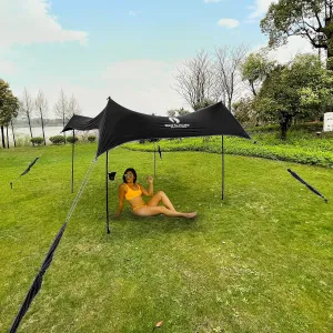 Red Suricata Premium Multi-Terrain Beach Tent & Beach Canopy in Backpack, UPF50 Sun Beach Shade, Pop Up Camping & Picnic Sunshade with 4 Poles, 4 Pole Anchors & 4 Tent Screws, Sun Shelter (Lrg Black)