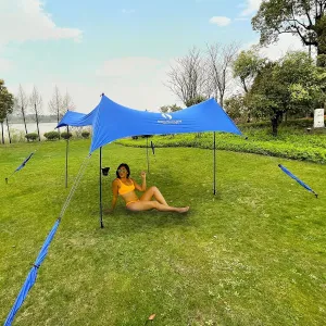 Red Suricata Premium Multi-Terrain Beach Tent & Beach Canopy in Backpack, UPF50 Sun Beach Shade, Pop Up Camping & Picnic Sunshade with 4 Poles, 4 Pole Anchors & 4 Tent Screws, Sun Shelter (Med Blue)