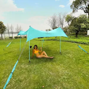 Red Suricata Premium Multi-Terrain Beach Tent & Beach Canopy in Backpack, UPF50 Sun Beach Shade, Pop Up Camping & Picnic Sunshade with 4 Poles, 4 Pole Anchors & 4 Tent Screws, Sun Shelter (Med Turq)