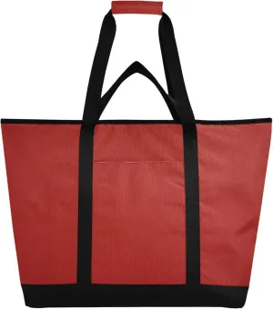 Red Texture Reusable Insulated Cooler Bag with Ice Pack Compartment - Large 47L Waterproof Thermal Grocery Tote for Picnic Beach Camping Lunch Storage