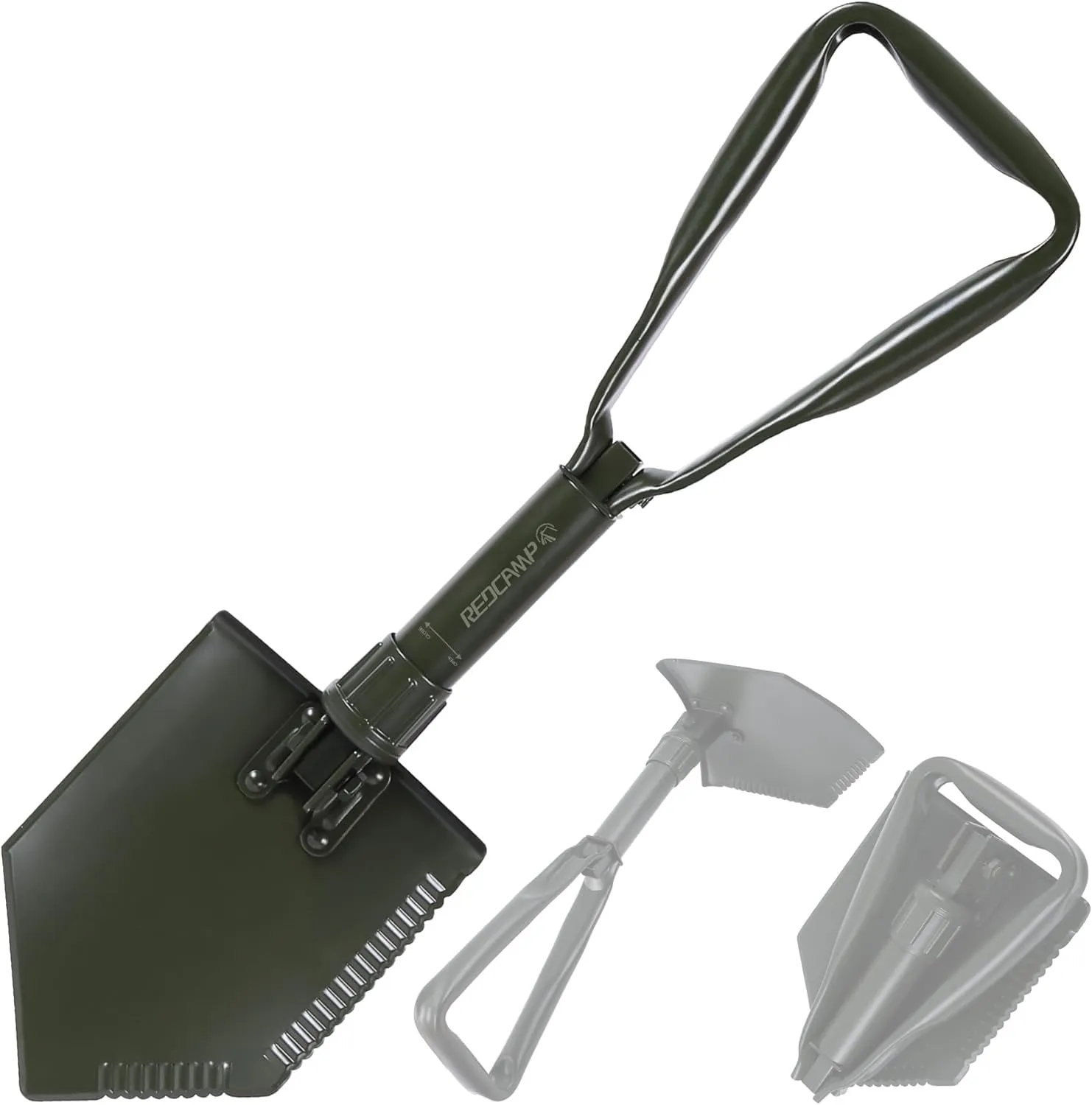 REDCAMP 23" Military Folding Camping Shovel w/Cover,Heavy Duty Shovel with Manganese Steel,Tactical Entrenching Tool Tri-fold Handle Shovel,Green 3Lbs