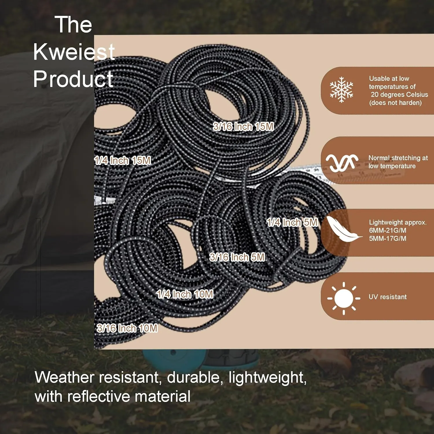 Reflective Bungee Cord 1/4 Inch Cords Kayak Stretch String Rope for Camping Tie Downs Boating,Bikes Hiking Fishing Fitness and Outdoor Enthusiasts(6MM x 16.5FT) (Black 5MM-49FT)