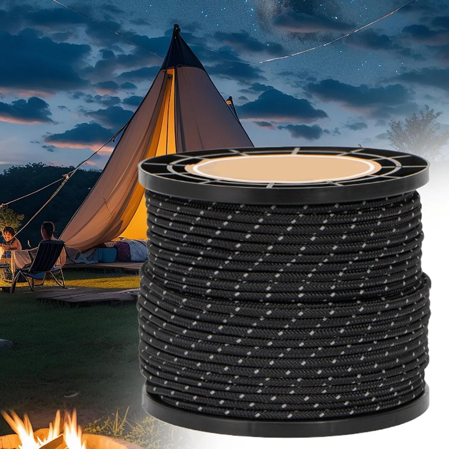 Reflective Paracord Rope, 164 Ft Canopy Wind Rope, 4mm Outdoor Gear Rope, Tent Tarp Rope, Canopy Shelter Rope, Camping Rope, Hiking Paracord, Backpacking Gear Rope, Durable Outdoor Rope