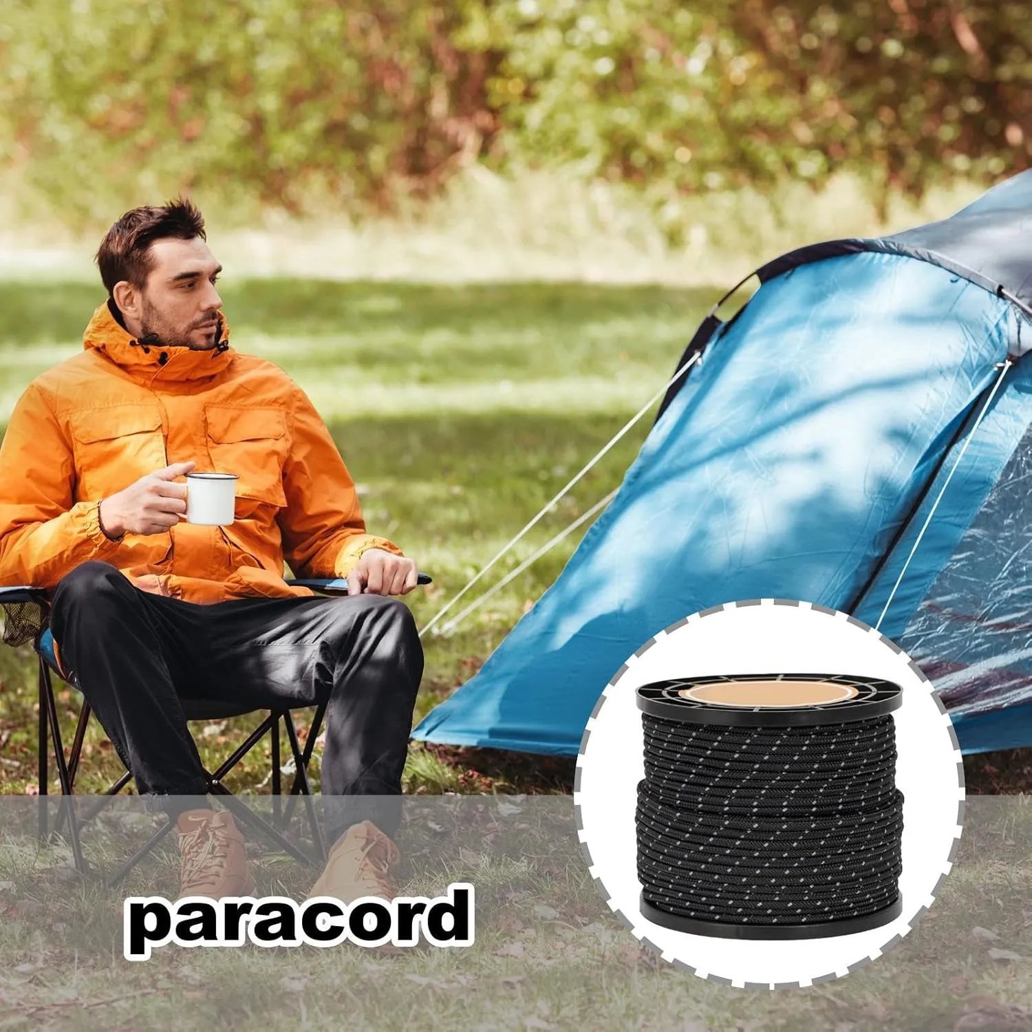 Reflective Paracord Rope, 164 Ft Canopy Wind Rope, 4mm Outdoor Gear Rope, Tent Tarp Rope, Canopy Shelter Rope, Camping Rope, Hiking Paracord, Backpacking Gear Rope, Durable Outdoor Rope