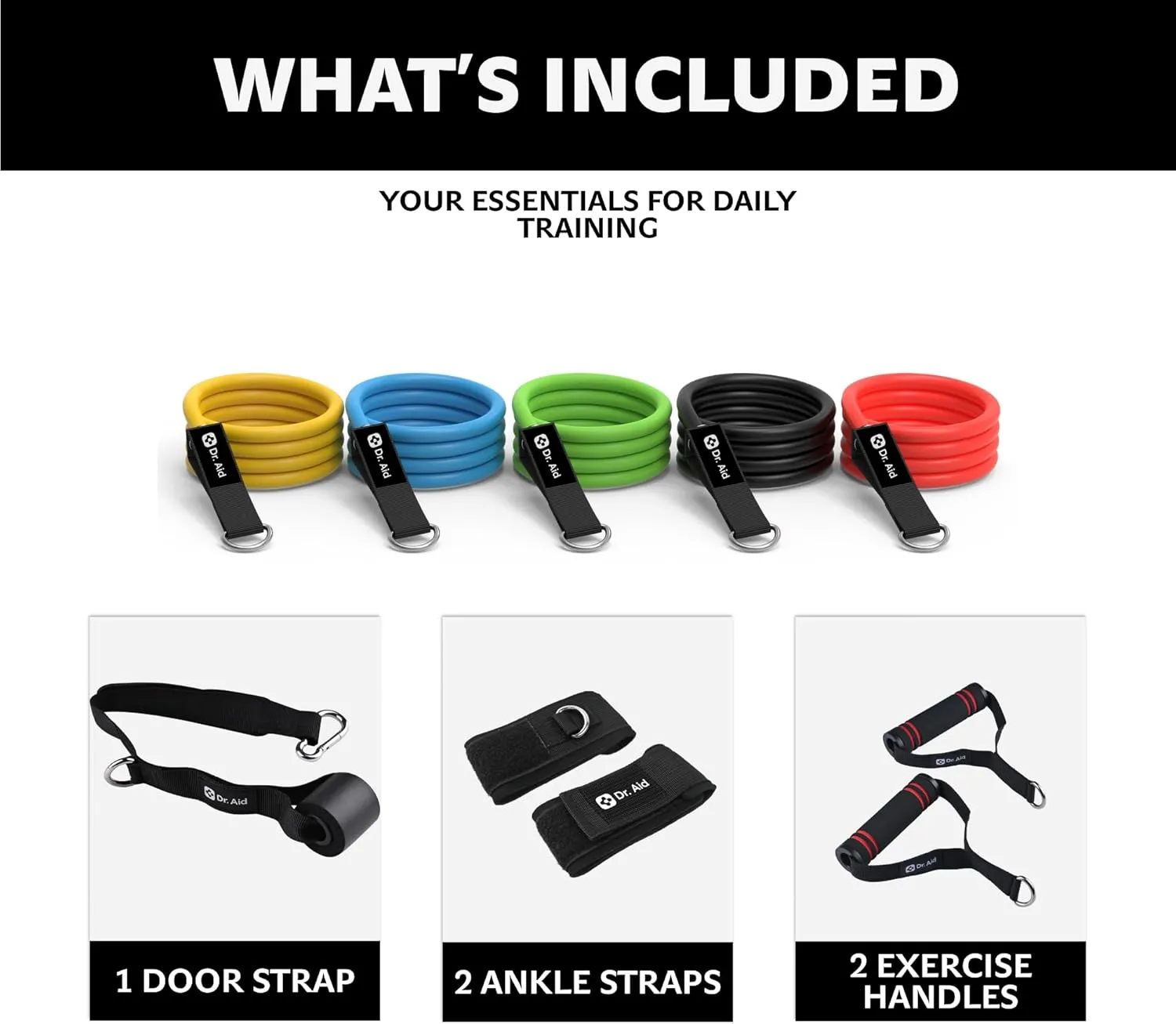 Resistance Bands Set – 5 Stackable Workout Bands with Handles, Pure Latex, High Elasticity & Tear Resistant – Smell-Free Full-Body Exercise Bands for Rehab, Basic Training & Strength Workouts