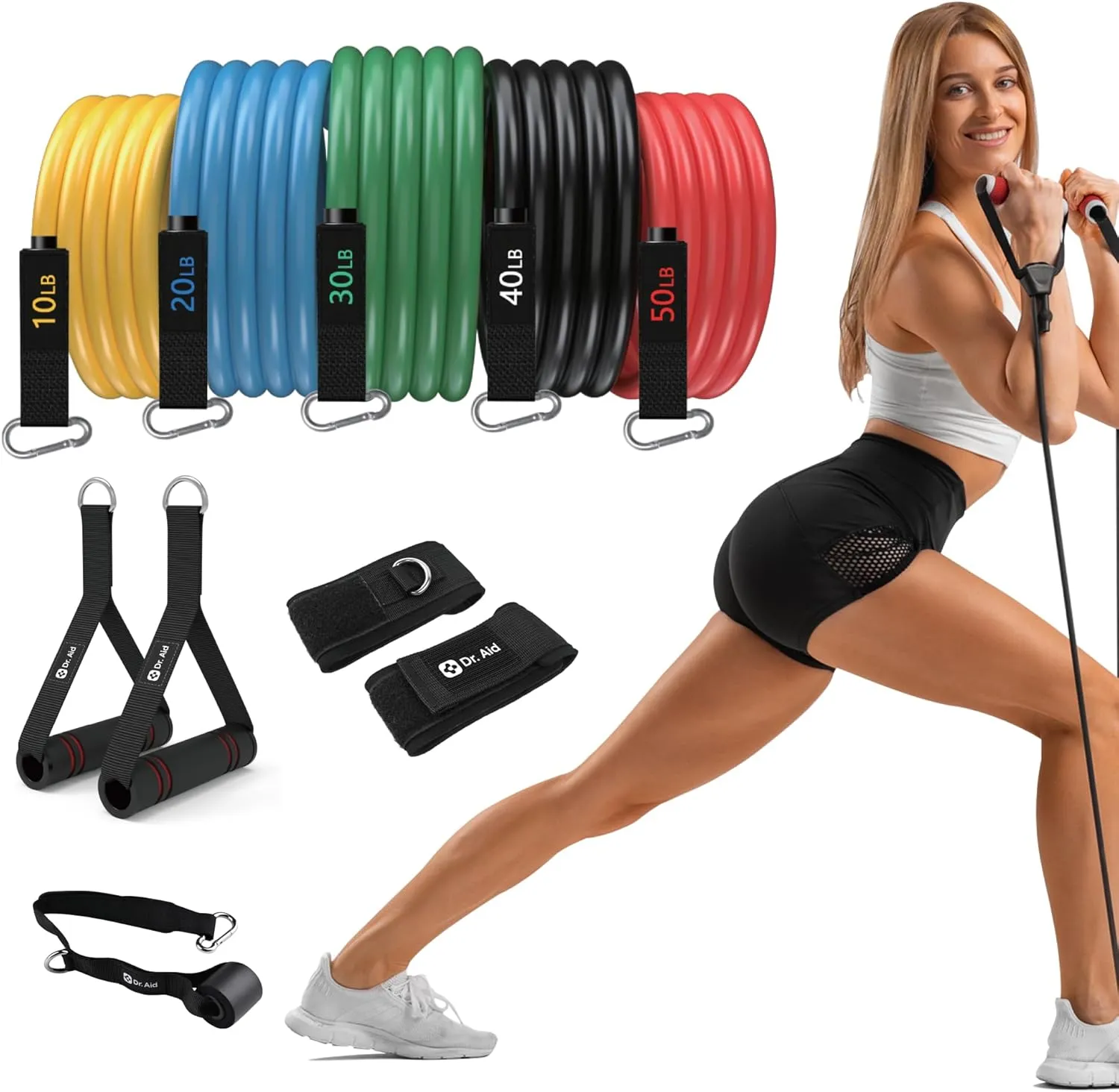 Resistance Bands Set – 5 Stackable Workout Bands with Handles, Pure Latex, High Elasticity & Tear Resistant – Smell-Free Full-Body Exercise Bands for Rehab, Basic Training & Strength Workouts