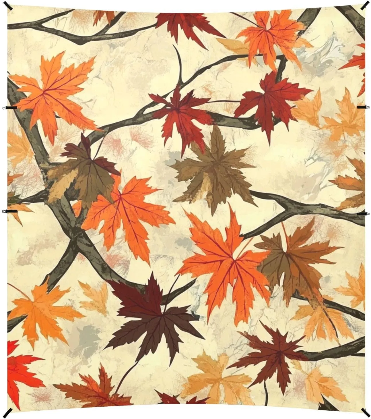 Retro Autumn Maple Leaves Foldable Beach Cabana UPF50  Waterproof Large Sun Shelter with Sandbags & Sand Shovel for Camping, Picnics, Backyard & Fishing