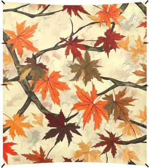 Retro Autumn Maple Leaves Foldable Beach Cabana UPF50  Waterproof Large Sun Shelter with Sandbags & Sand Shovel for Camping, Picnics, Backyard & Fishing