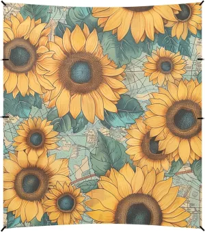Retro Sunflowers Foldable Beach Cabana UPF50  Water-Resistant Large Sun Shelter with Sandbags & Sand Shovel for Camping, Picnics, Backyard