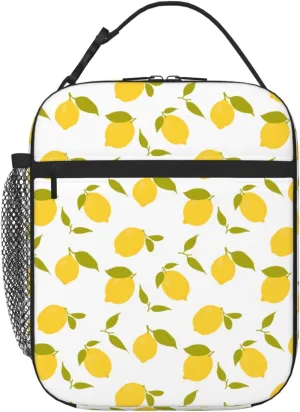 Reusable Lunch Bag Radiant Yellow Lemon Insulated Lunch Box Container Portable Cooler Thermal Lunch Tote Bag for Women Men Adult Work Office Picnic Travel Beach, 8x4x10 inch