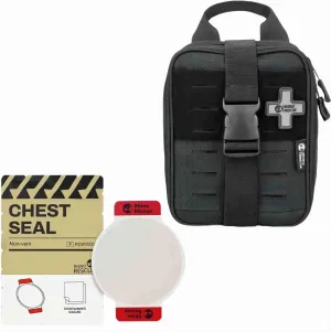 RHINO RESCUE Bundle- Non-Vented Chest Seal, IFAK Emergency Trauma Dressing IFAK Trauma Kit, Tactical First Aid Kit Molle Pouch for Military Black