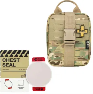 RHINO RESCUE Bundle- Non-Vented Chest Seal, IFAK Emergency Trauma Dressing IFAK Trauma Kit, Tactical First Aid Kit Molle Pouch for Military Camo