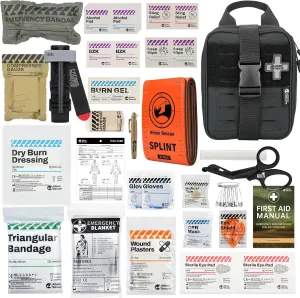 RHINO RESCUE IFAK Trauma Kit with C-A-T Tourniquet for Wound Care, Tactical First Aid Kit Molle Pouch for Military, Combat, Car, Camping, Hiking, Travel FSA HSA Eligible (Black)