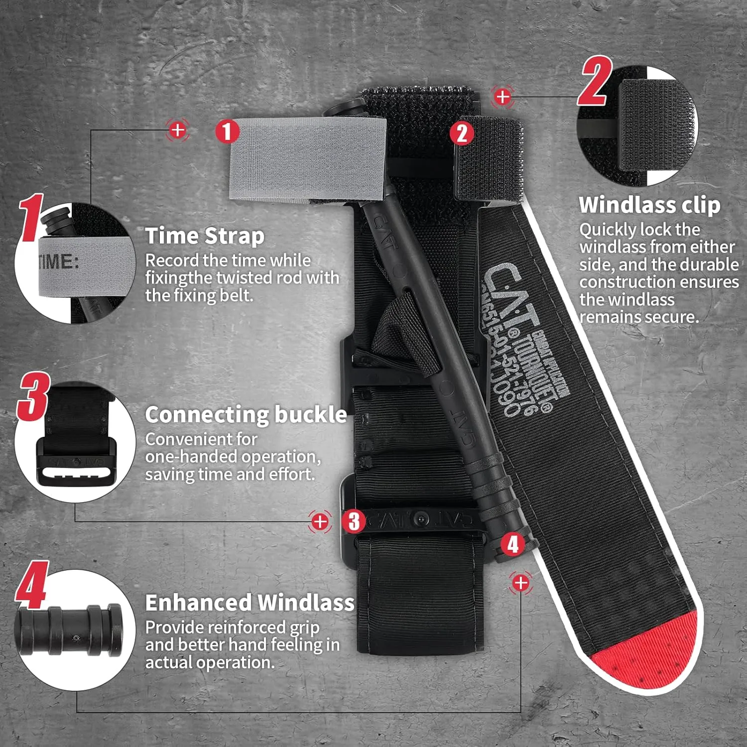 RHINO RESCUE IFAK Trauma Kit with C-A-T Tourniquet for Wound Care, Tactical First Aid Kit Molle Pouch for Military, Combat, Car, Camping, Hiking, Travel FSA HSA Eligible (Black)