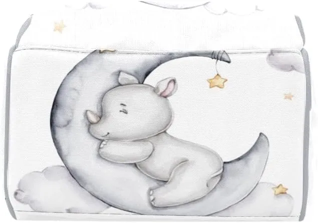 Rhinoceros Sleeping on the Moon Personalized Diaper Bag Backpack Custom Name Large Capacity Diaper Backpack Travel Daypack Nursing Nappy Bag Mommy Gift