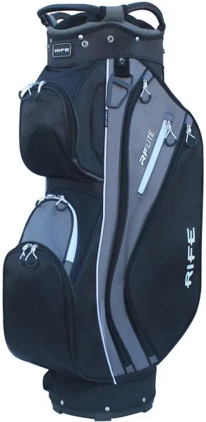 Rife Golf RF-LITE Premium Cart Bag – 14-Way Organizer Divider Top with Putter Pit Well 9.5" Lightweight Nylon Bag 9 Zippered Pockets Insulated Cooler Ample Storage Pockets Black Gray Colors