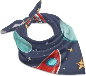 Rocket Clipart Space Ship Square Scarf for Women, Silk Like Head Scarf Fashion Accessory, Lightweight Neckerchief